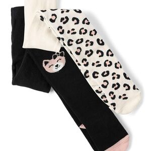 Girls Gymboree Animal Leopard Print Pink & Black Tights Set of 2 Size 10-12 NEW